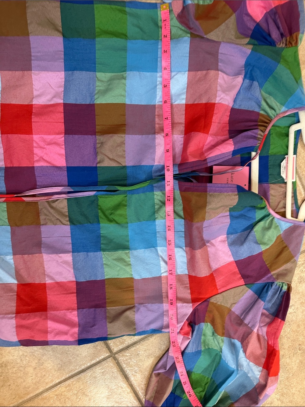 kate spade Multicolor Check Puff-Sleeve Blouse - Picture 4 of 5